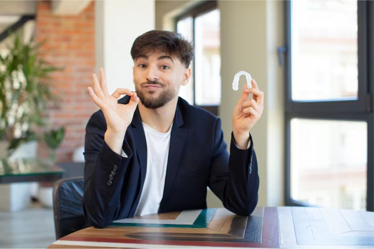 person holding invisalign aligners for cost and treatment guide.